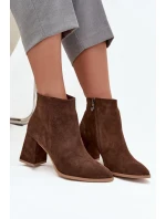 Kozačky z přírodního semiše s vysokým podpatkem vyhřívané hnědé model 21712923 - Zazoo