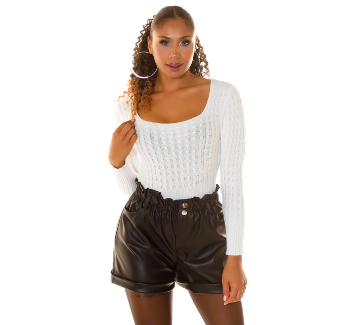 Sexy Highwaist leather look shorts with ruched waistband