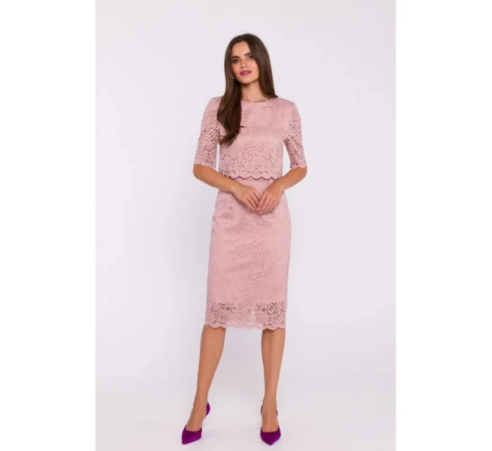 Krajkové šaty model 21105536 pudrové - Moe