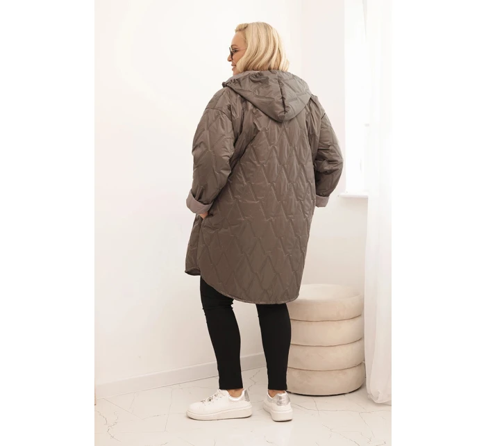 Dámská bunda Plus Size prošívaná s kapucí a nápisem model 21297114 cappuccino - K-Fashion
