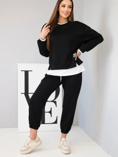 Dámský komplet s máslovou barvou, volnou mikinou a tepláky černý