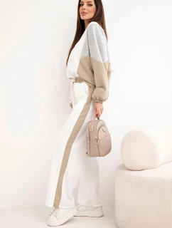 Dámský komplet s volnou mikinou a kalhotami s širokým nohavicemi camelový