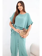 Komplet z viskózy halenka + kalhoty tmavý mentolový