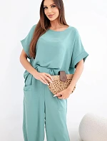 Komplet z viskózy halenka + kalhoty tmavý mentolový