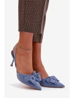 Dámské sandály na podpatku s mašlí Modré model 21997901 - Boto