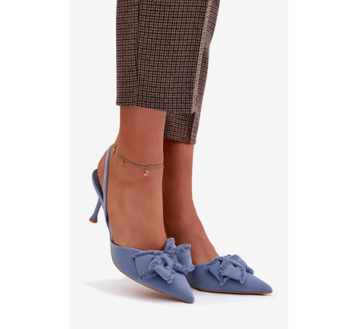 Dámské sandály na podpatku s mašlí Modré model 21997901 - Boto