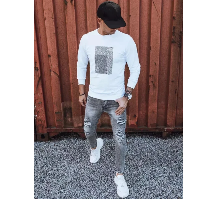 Pánská bílá mikina s potiskem FashionStreet BX5354