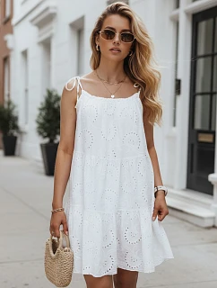 Letní dámské bavlněné šaty s prolamovaným vzorem, bílé, FashionStreet EY2674