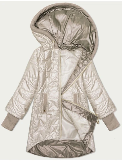 Světle béžová prošívaná bunda s ozdobnými stahovacími lemy model 21335575 - S'WEST Světle béžová prošívaná bunda s ozdobnými stahovacími lemy model 21335575 - S'WEST