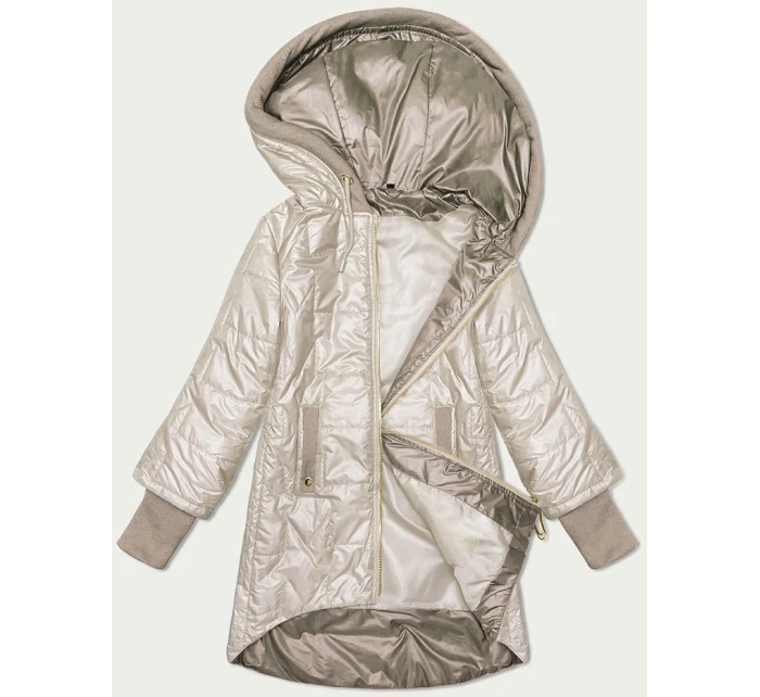 Světle béžová prošívaná bunda s ozdobnými stahovacími lemy model 21335575 - S'WEST Světle béžová prošívaná bunda s ozdobnými stahovacími lemy model 21335575 - S'WEST