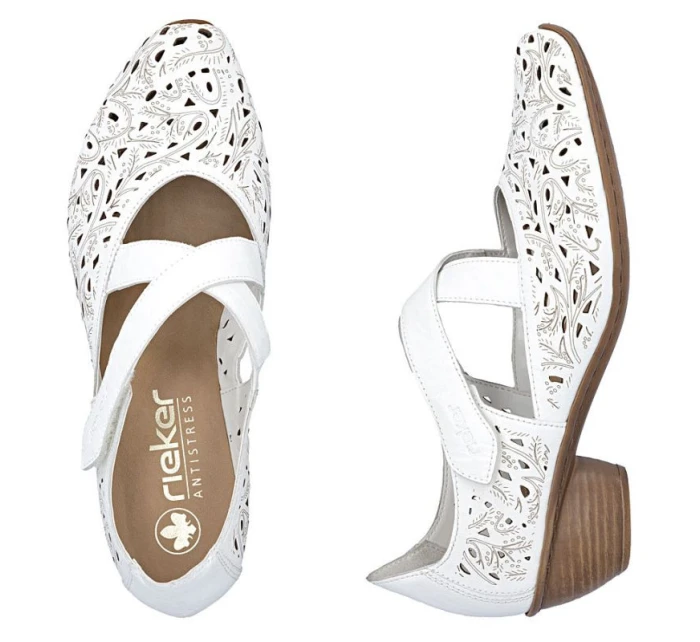 Dámské kožené polobotky na podpatku bílé Rieker 43773-80 Dámské kožené polobotky na podpatku bílé Rieker 43773-80