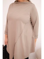 Dámská bavlněná blůza Plus Size asymetrická s ohrnovacími rukávy fango Dámská bavlněná blůza Plus Size asymetrická s ohrnovacími rukávy fango