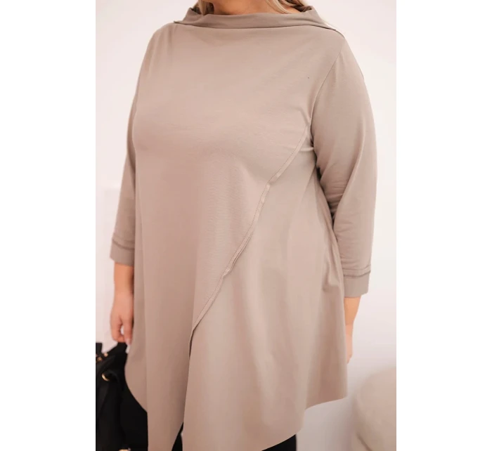 Dámská bavlněná blůza Plus Size asymetrická s ohrnovacími rukávy fango Dámská bavlněná blůza Plus Size asymetrická s ohrnovacími rukávy fango