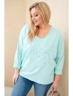 Dámská bavlněná blůza Plus Size s výstřihem do V mátová