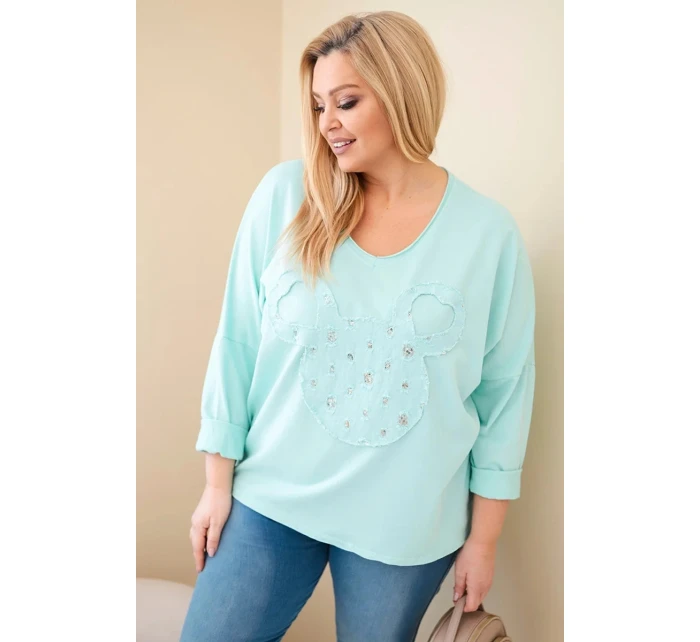 Dámská bavlněná blůza Plus Size s výstřihem do V mátová