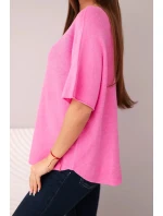 Dámská svetrá blůza s krátkým rukávem a výstřihem do V světle růžová