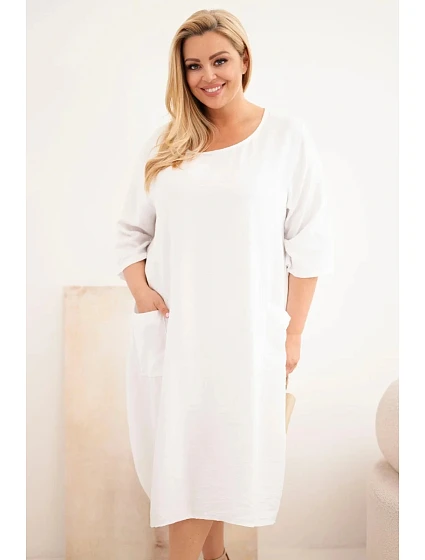 Dámské šaty Plus Size viskózové s kapsami krátký rukáv bílá Dámské šaty Plus Size viskózové s kapsami krátký rukáv bílá