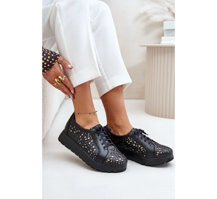 Kožené Polobotky Na Platformě S Černé model 21670952 - Zazoo Kožené Polobotky Na Platformě S Černé model 21670952 - Zazoo