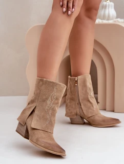 Semišové Kotníkové Boty Kožené Na Podpatku S Svrškem Béžové model 21680132 - Zazoo