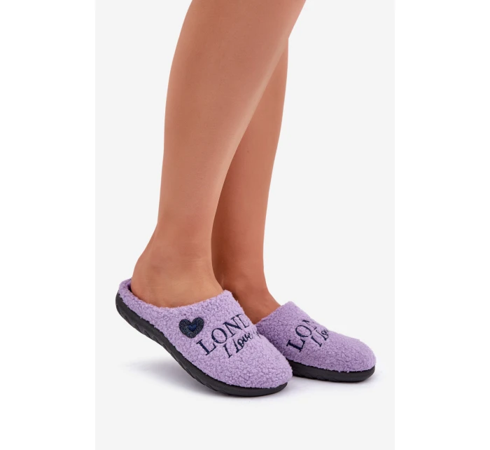 Domácí Obuv Dámské Pantofle S Nápisem A Kožíškem Typu Beránek Fialové Inblu ET000027