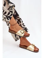 Dámské pantofle na korkové platformě se sponou zlaté model 21704235 - Boto