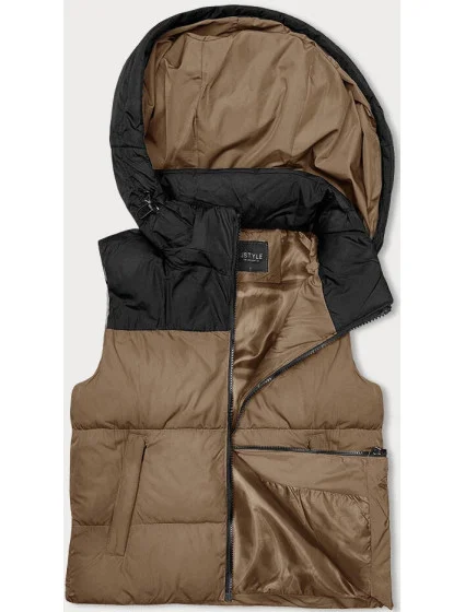 Tmavě béžovo-černá krátká dámská vesta J.STYLE s kapucí (16M9112-84) Tmavě béžovo-černá krátká dámská vesta J.STYLE s kapucí (16M9112-84)
