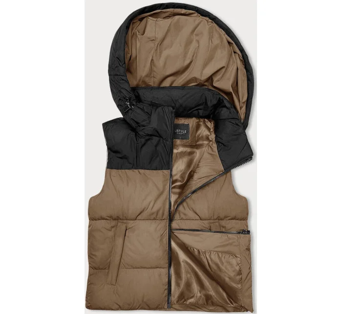 Tmavě béžovo-černá krátká dámská vesta J.STYLE s kapucí (16M9112-84) Tmavě béžovo-černá krátká dámská vesta J.STYLE s kapucí (16M9112-84)