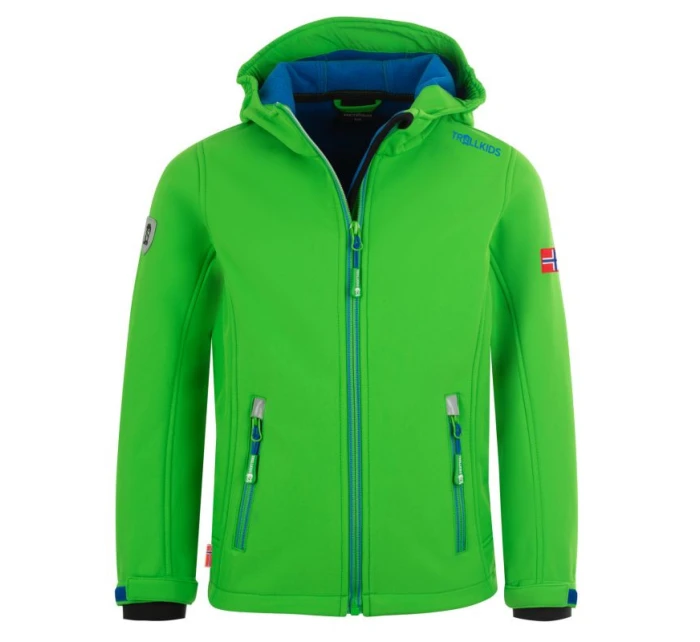 TrollKids Dětská softshellová bunda Trollfjord Jacket bright green/med blue větruodolná zelená (161-304)