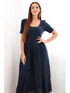 Dámské bavlněné midi šaty s krátkým rukávem a rozšířeným spodkem námořnická modrá