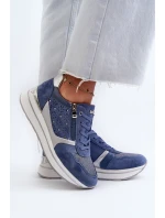 Dámské tenisky na platformě s ažurovým vzorem a Modré model 21656776 - Inblu Dámské tenisky na platformě s ažurovým vzorem a Modré model 21656776 - Inblu