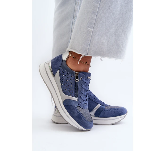 Dámské tenisky na platformě s ažurovým vzorem a Modré model 21656776 - Inblu Dámské tenisky na platformě s ažurovým vzorem a Modré model 21656776 - Inblu