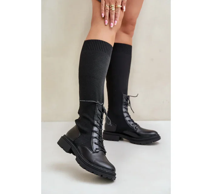 Nazouvací kozačky s ponožkovým svrškem černé Iranel
