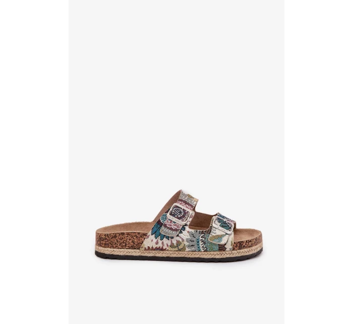 Dámské vzorované pantofle na korkové platformě s přezkami Lee Cooper – multikolor