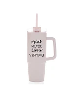 PRÁCE NEUTEČE, KÁVA VYSTYDNE! - růžový cestovní termohrnek s průhledným víčkem 900 ml PRÁCE NEUTEČE, KÁVA VYSTYDNE! - růžový cestovní termohrnek s průhledným víčkem 900 ml