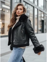 Dámská kožená bunda s kožešinou černá FashionStreet TY5244z