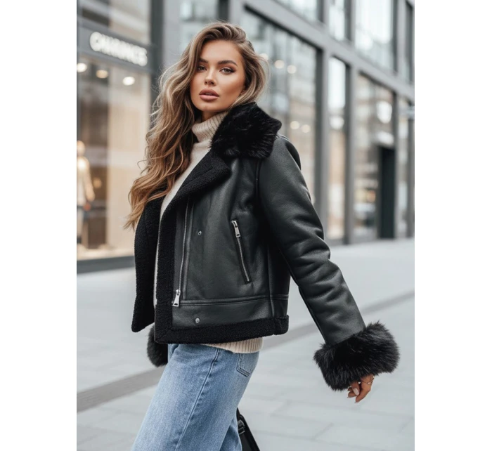 Dámská kožená bunda s kožešinou černá FashionStreet TY5244z