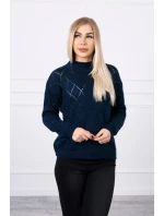 Svetr s polovičním rolákem a kosočtvercovým vzorem tmavě modrý Svetr s polovičním rolákem a kosočtvercovým vzorem tmavě modrý