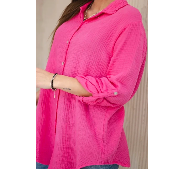 Bavlněná mušelínová košile oversize růžový