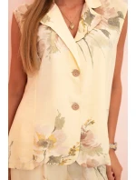 Dámský komplet z viskózy, vestu a kalhoty květinové žlutý Dámský komplet z viskózy, vestu a kalhoty květinové žlutý