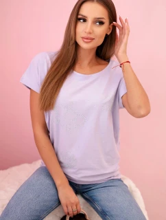 Dámská blůza s krátkým rukávem a kamínky fialová