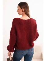 Svetr dámský s hrubým pletem z vlny a dlouhým rukávem bordó Svetr dámský s hrubým pletem z vlny a dlouhým rukávem bordó