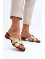 Zazoo 40236 Kožené Dámské Žabky Na Nízkém Podpatku Bežové