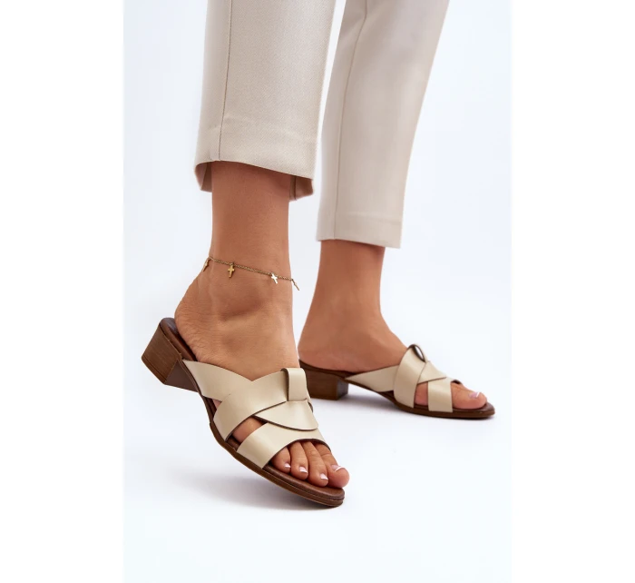 Zazoo 40236 Kožené Dámské Žabky Na Nízkém Podpatku Bežové