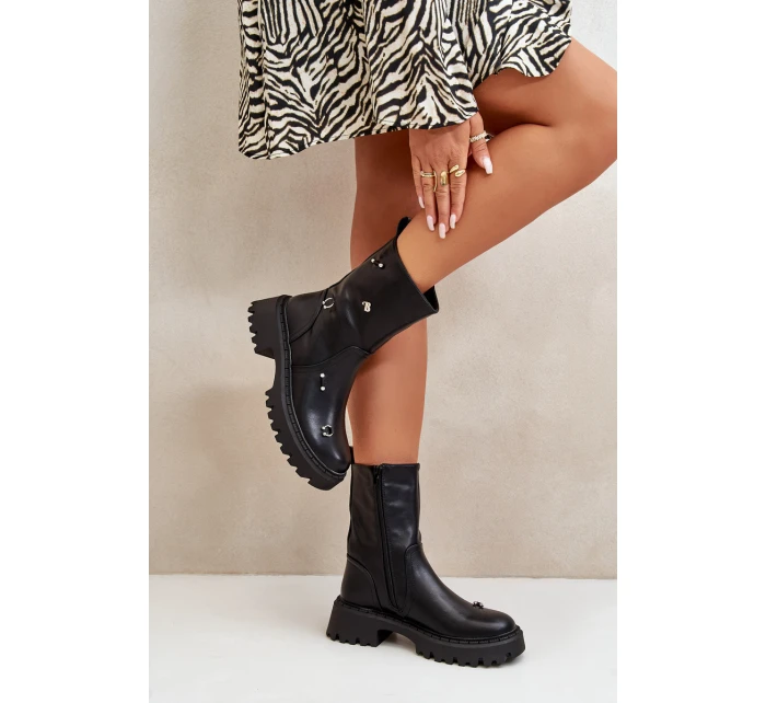 Dámské boty z eko kůže na zip s ozdobnými detaily černé model 21670385 - Boto