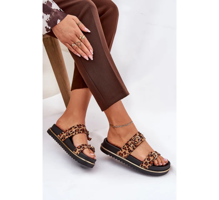 Dámské pantofle na platformě s pásky a sponami hnědé Ziferte Dámské pantofle na platformě s pásky a sponami hnědé Ziferte