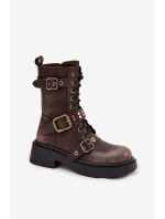 Zateplené workery dámské s přezkami hnědé model 21715308 - Boto Zateplené workery dámské s přezkami hnědé model 21715308 - Boto