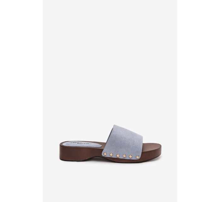 Dámské pantofle se zlatými sponami modré model 21918761 - Boto Dámské pantofle se zlatými sponami modré model 21918761 - Boto