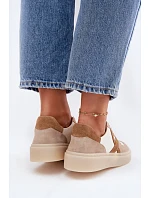 Kožené semišové dámské tenisky model 22076948 béžové - Zazoo