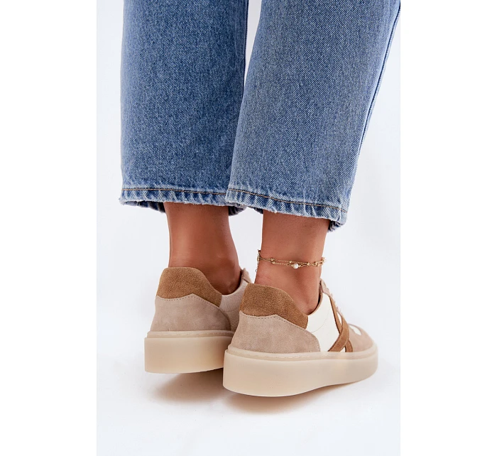 Kožené semišové dámské tenisky model 22076948 béžové - Zazoo