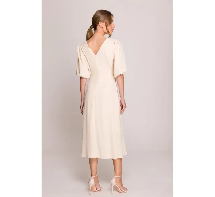 S400 Šaty s puff rukávy - krémové S400 Šaty s puff rukávy - krémové